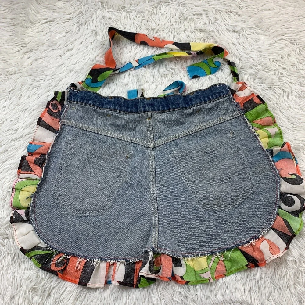 Vintage Levs Half Apron BBQ Kitchen Cooking Ruffle‎ Upcycled Crafting Baking